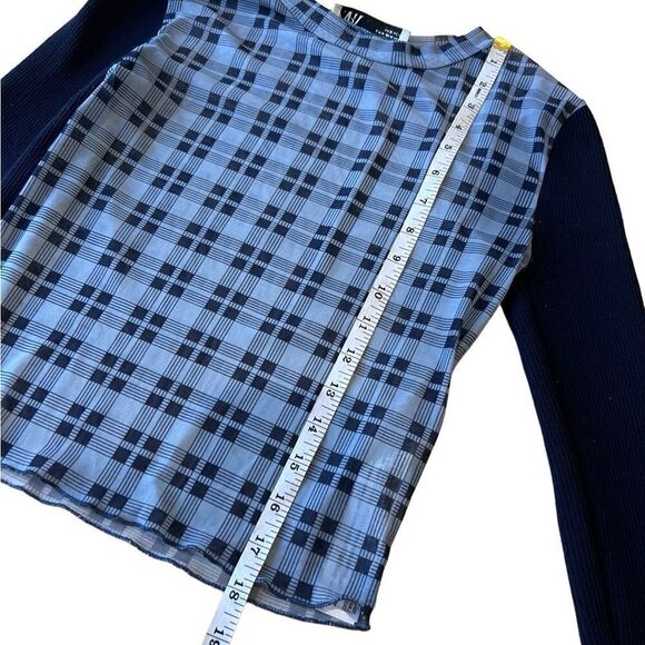 Zara contrast navy blue knit sweater sheer size medium - Picture 7 of 10